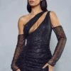 Sequin Draped Bardot Sleeve Bodycon Dress -Dress Sales Store black sequin draped bardot sleeve bodycon dress