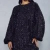 Sequin Oversized Long Sleeve Dress