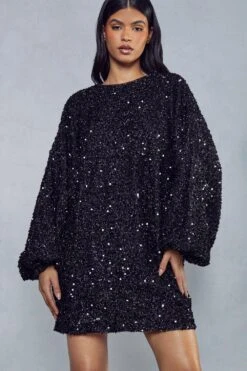 Sequin Oversized Long Sleeve Dress