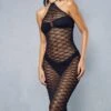 Sheer Knitted Bandeau Maxi Dress -Dress Sales Store black sheer knitted bandeau maxi dress