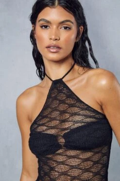 Sheer Knitted Bandeau Maxi Dress -Dress Sales Store black sheer knitted bandeau maxi dress 1 5