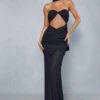 Sheer Overlay Ruched Choker Neck Cut Out Maxi Dress
