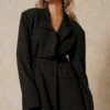 Tailored Ruched Blazer Dress -Dress Sales Store black tailored ruched blazer dress