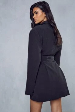 Tailored Utility Pocket Detail Blazer Dress -Dress Sales Store black tailored utility pocket detail blazer dress 2