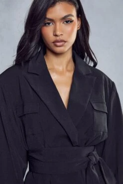 Tailored Utility Pocket Detail Blazer Dress -Dress Sales Store black tailored utility pocket detail blazer dress 5