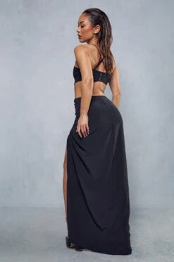 Textured Linen Strappy Maxi Dress -Dress Sales Store black textured linen strappy maxi dress 2