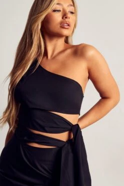 Tie Detail One Shoulder Dress -Dress Sales Store black tie detail one shoulder dress 2