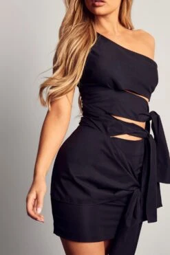 Tie Detail One Shoulder Dress -Dress Sales Store black tie detail one shoulder dress 5
