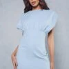 Denim Gathered Detail Mini Dress 1 Denim Gathered Detail Mini Dress -Dress Sales Store blue denim gathered detail mini dress