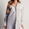 Poplin Ruched Open Back Shirt Dress -Dress Sales Store blue poplin ruched open back shirt dress