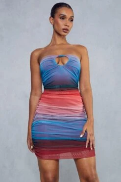 Recycled Ombre Mesh Curved Bust Bandeau Mini Dress -Dress Sales Store blue recycled ombre mesh curved bust bandeau mini dress 4