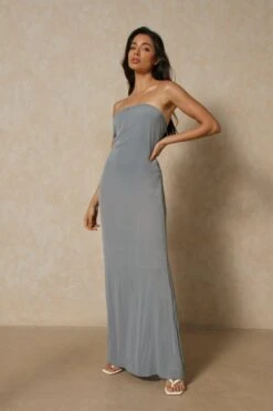 Sheer Bandeau Maxi Dress -Dress Sales Store blue sheer bandeau maxi dress 4