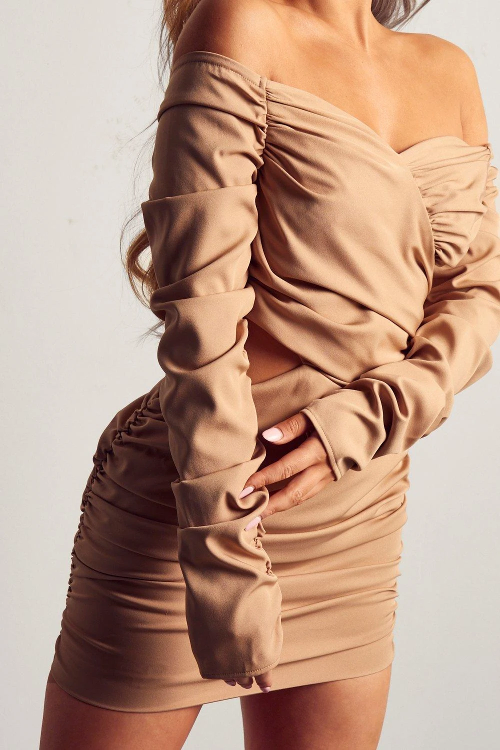 Ruched Bardot Mini Dress 7 Ruched Bardot Mini Dress - Image 5