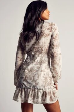 Printed Chiffon Ruched Wrap Mini Dress -Dress Sales Store chocolate printed chiffon ruched wrap mini dress 2