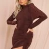 Side Ruched Slinky Shoulder Pad Dress