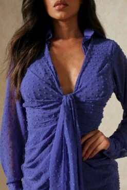Dobby Mesh Draped Wrap Mini Dress -Dress Sales Store cobalt dobby mesh draped wrap mini dress 2