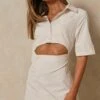 Asymmetric Cut Out Shirt Dress -Dress Sales Store cream asymmetric cut out shirt dress