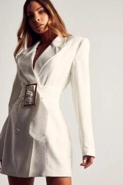 Oversized Belted Blazer Dress -Dress Sales Store cream oversized belted blazer dress 3