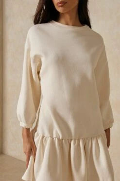 Ruffle Smock Sweatshirt Dress -Dress Sales Store cream ruffle smock sweatshirt dress 1