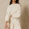 Ruffle Smock Sweatshirt Dress -Dress Sales Store cream ruffle smock sweatshirt dress