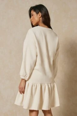 Ruffle Smock Sweatshirt Dress -Dress Sales Store cream ruffle smock sweatshirt dress 2