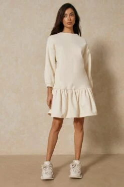 Ruffle Smock Sweatshirt Dress -Dress Sales Store cream ruffle smock sweatshirt dress 3