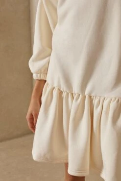 Ruffle Smock Sweatshirt Dress -Dress Sales Store cream ruffle smock sweatshirt dress 4
