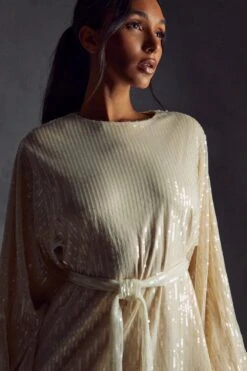 Sequin Shoulder Pad Mini Dress -Dress Sales Store cream sequin shoulder pad mini dress 2