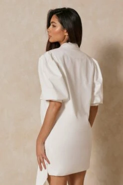 Tailored Puff Sleeve Blazer Dress -Dress Sales Store cream tailored puff sleeve blazer dress 2