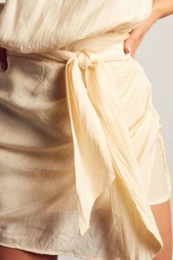 Textured Linen Look Drape Detail Dress -Dress Sales Store cream textured linen look drape detail dress 5