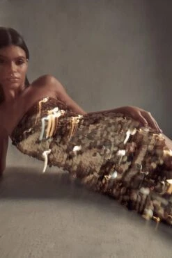 Premium Sequin Embellished Bandeau Maxi Dress -Dress Sales Store gold premium sequin embellished bandeau maxi dress 5