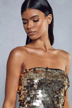 Premium Sequin Embellished Bandeau Maxi Dress -Dress Sales Store gold premium sequin embellished bandeau maxi dress 6