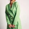 Asymmetric Gold Buckle Belted Blazer Dress -Dress Sales Store green asymmetric gold buckle belted blazer dress
