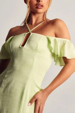 Frill Sleeve Cross Strap Mini Dress -Dress Sales Store green frill sleeve cross strap mini dress 1