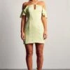 Frill Sleeve Cross Strap Mini Dress -Dress Sales Store green frill sleeve cross strap mini dress
