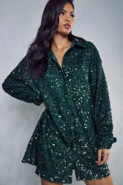 Sequin Oversized Shirt Dress