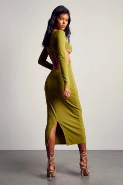 Soft Rib Cut Out Knot Front Maxi Dress -Dress Sales Store green soft rib cut out knot front maxi dress 3