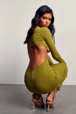 Soft Rib Cut Out Knot Front Maxi Dress -Dress Sales Store green soft rib cut out knot front maxi dress 5