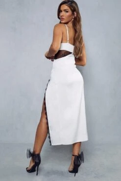Lexi Wood Satin Lace Trim Split Leg Midi Dress -Dress Sales Store ivory lexi wood satin lace trim split leg midi dress 3