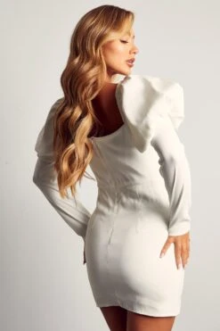 Pleated Twist Detail Puff Sleeve Mini Dress 9 Pleated Twist Detail Puff Sleeve Mini Dress -Dress Sales Store ivory pleated twist detail puff sleeve mini dress 2