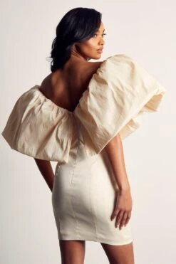 Premium Extreme Ruffle Shoulder Dress -Dress Sales Store ivory premium extreme ruffle shoulder dress 2