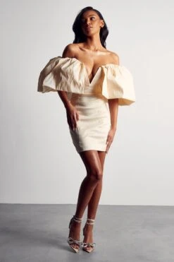 Premium Extreme Ruffle Shoulder Dress -Dress Sales Store ivory premium extreme ruffle shoulder dress 3