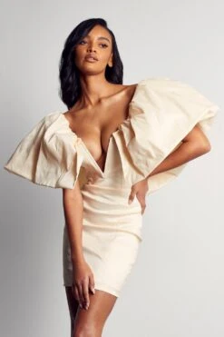 Premium Extreme Ruffle Shoulder Dress -Dress Sales Store ivory premium extreme ruffle shoulder dress 4