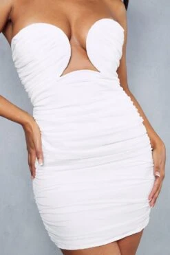Premium Mesh Curved Bust Ruched Mini Dress -Dress Sales Store ivory premium mesh curved bust ruched mini dress 4