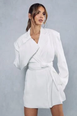Premium Tailored Oversized Belted Blazer Dress -Dress Sales Store ivory premium tailored oversized belted blazer dress 4