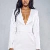 Premium Tailored Plunge Belted Waist Dress -Dress Sales Store ivory premium tailored plunge belted waist dress