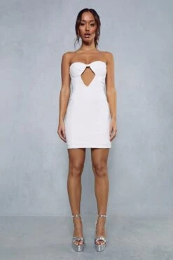Stretch Cupped Cut Out Contour Bandeau Dress -Dress Sales Store ivory stretch cupped cut out contour bandeau dress 3