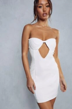 Stretch Cupped Cut Out Contour Bandeau Dress -Dress Sales Store ivory stretch cupped cut out contour bandeau dress 4