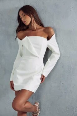 Structured Off Shoulder Mini Dress -Dress Sales Store ivory structured off shoulder mini dress 4