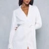 Tie Waist Collared Split Sleeve Wrap Dress